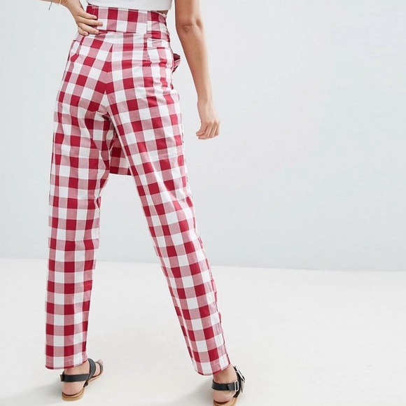 ASOS High Waist Tie Paper Bag Gingham Peg Trousers - Picture 3 of 6